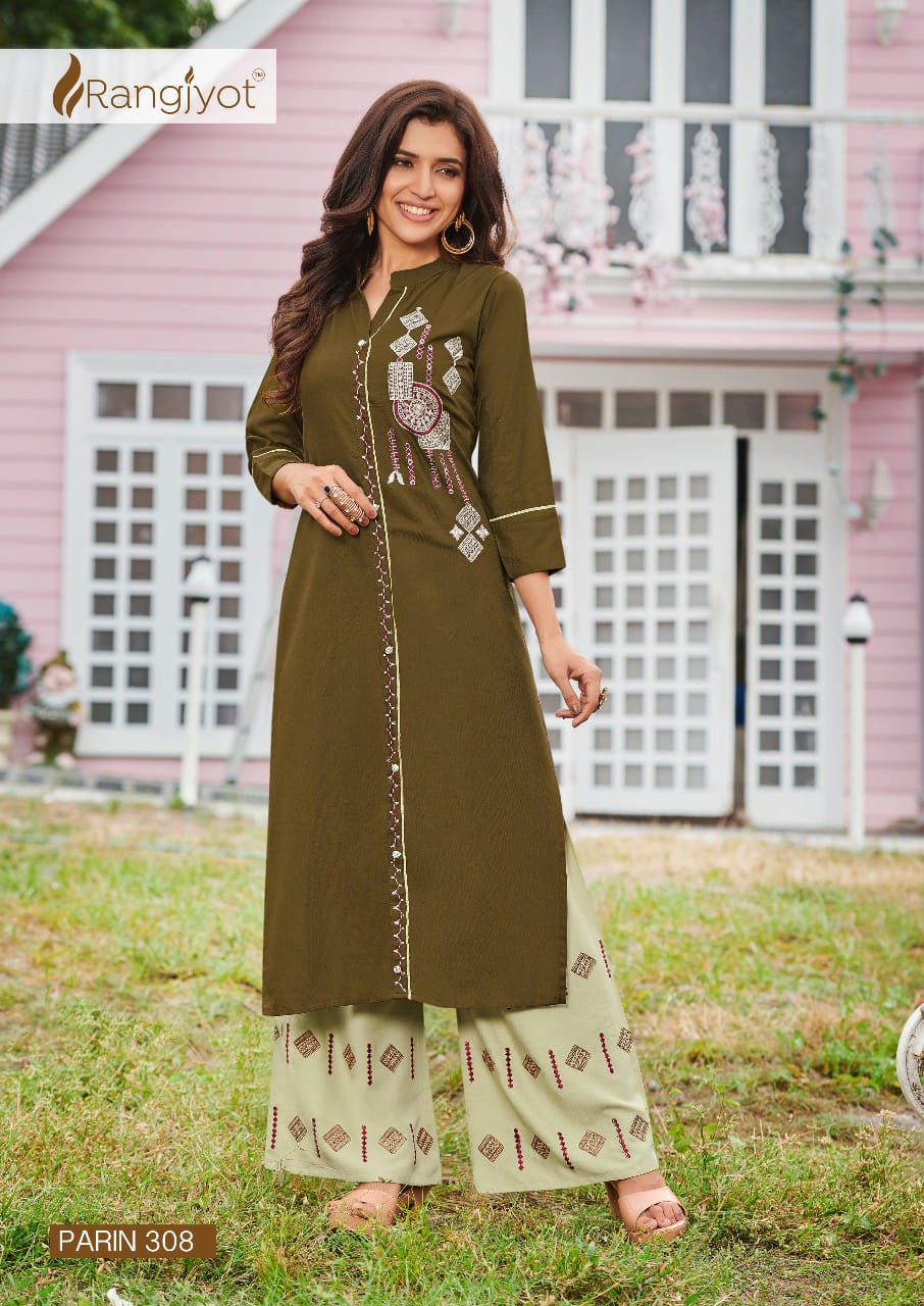 RANGJYOT PARIN VOL-3 Lateat fancy Festive Wear Heavy slub Rayon Dori With Gold Print Kurtis With Bottom Collection